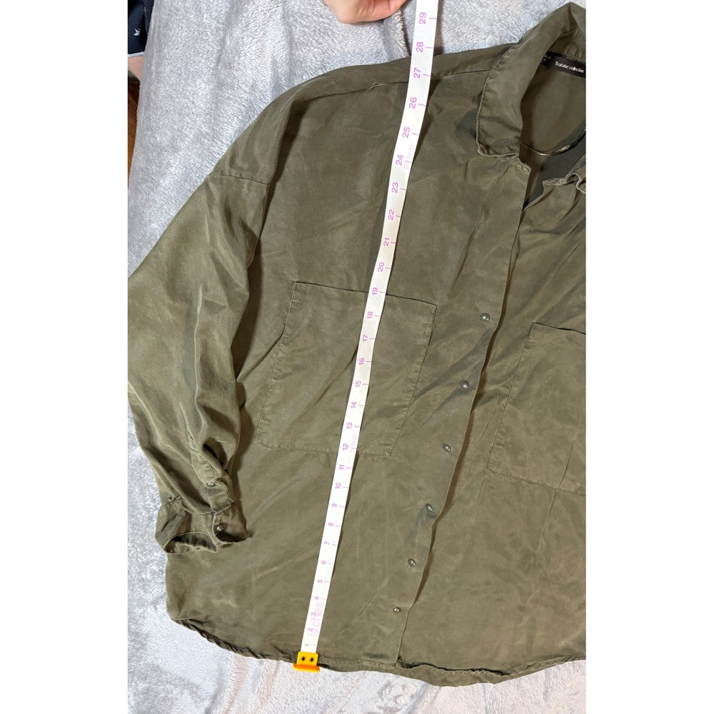 Zara x Trafaluc Size Small Olive‎ Green Lightweight Overshirt Long Sleeve Snap - Picture 5 of 8